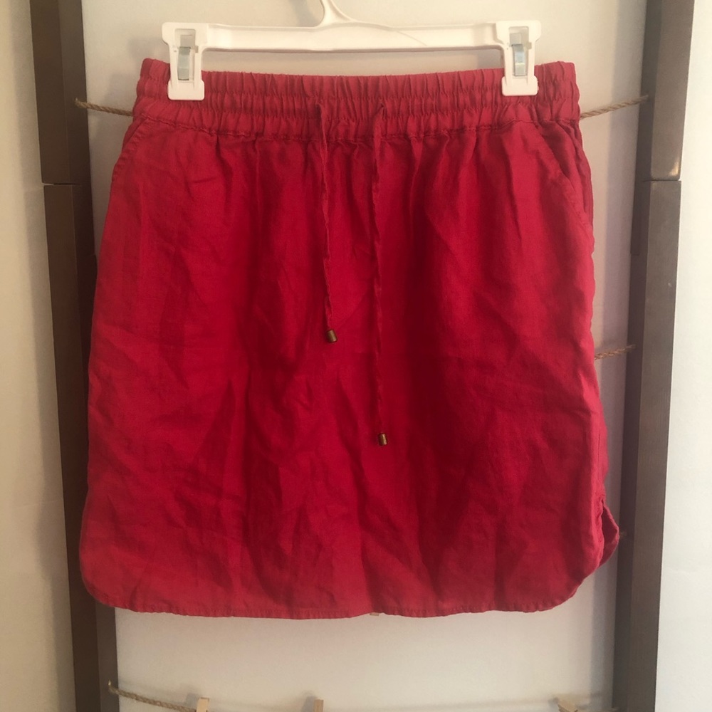 Red Cinch Waist Linen Skirt